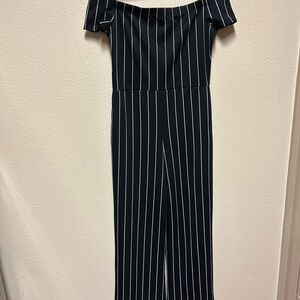 Windsor Off-Shoulder Pinstripe Jumpsuit